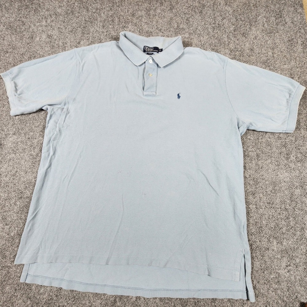 Polo Ralph Lauren Mens XXL Light Blue Cotton Pique Short Sleeve Polo Shirt Pony